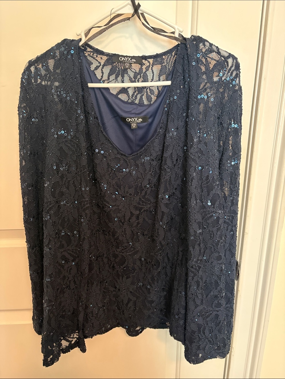 Onyx Navy Lace Sequin Women's Blouse